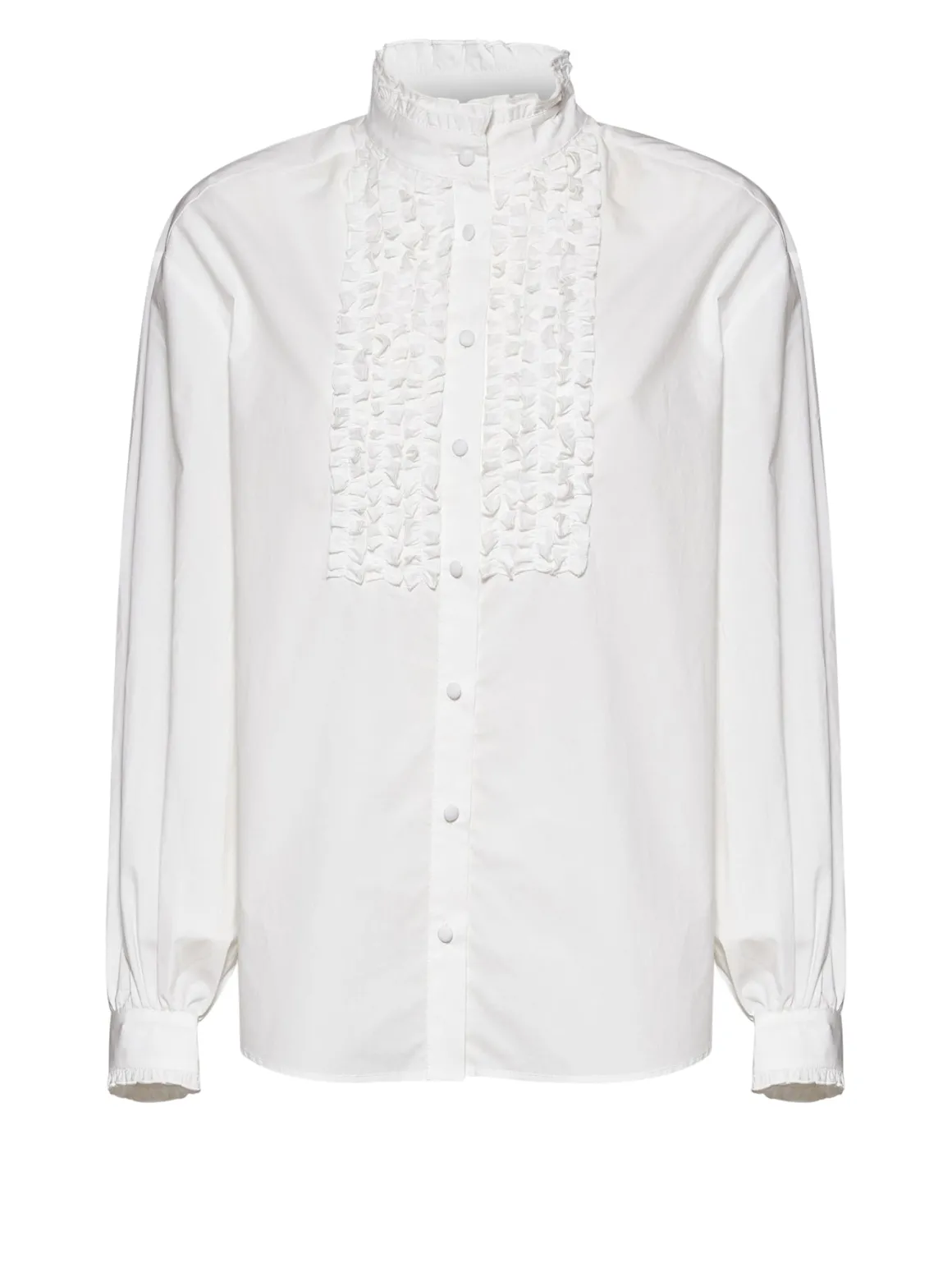 Shirt with pleated details and high collar