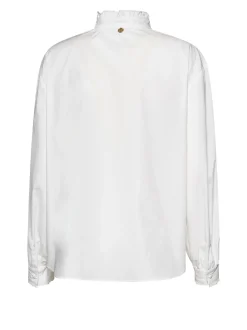 Shirt with pleated details and high collar
