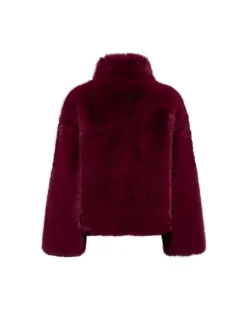 Short burgundy faux fur jacket