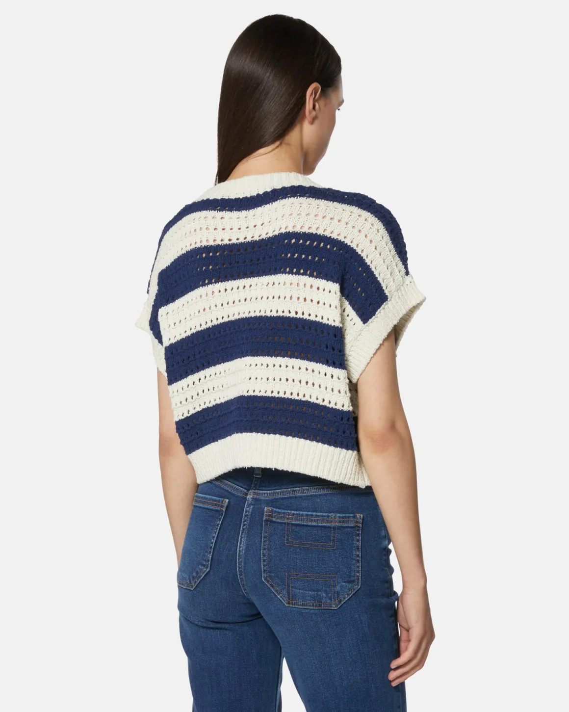 Short cardigan in striped stunned jersey