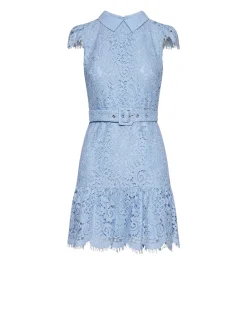 Short Dress with Classic Collar and Decorated Surface