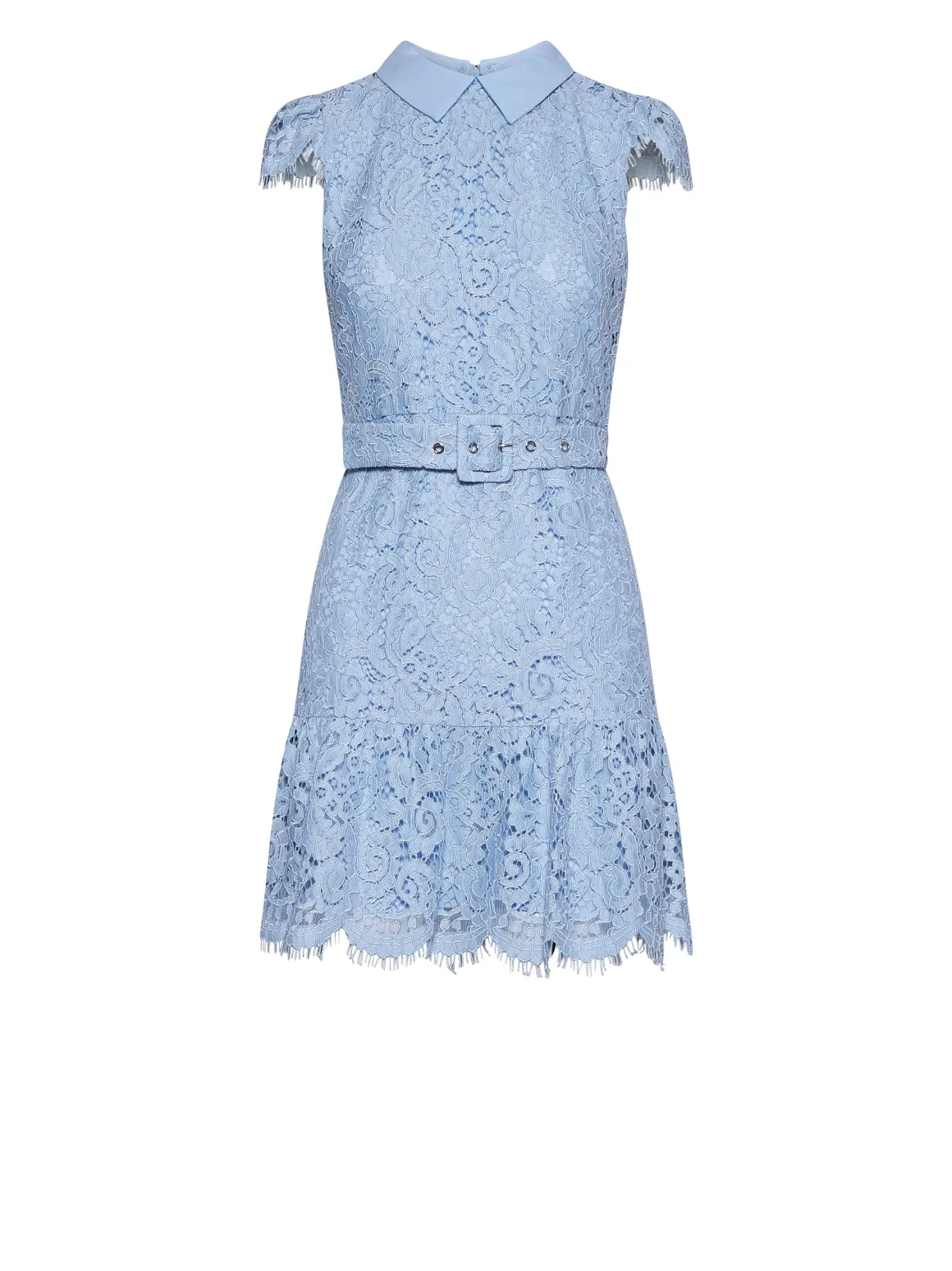 Short Dress with Classic Collar and Decorated Surface