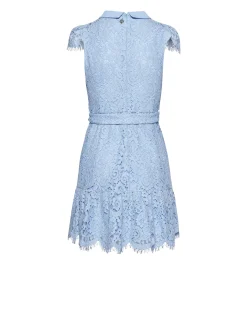 Short Dress with Classic Collar and Decorated Surface
