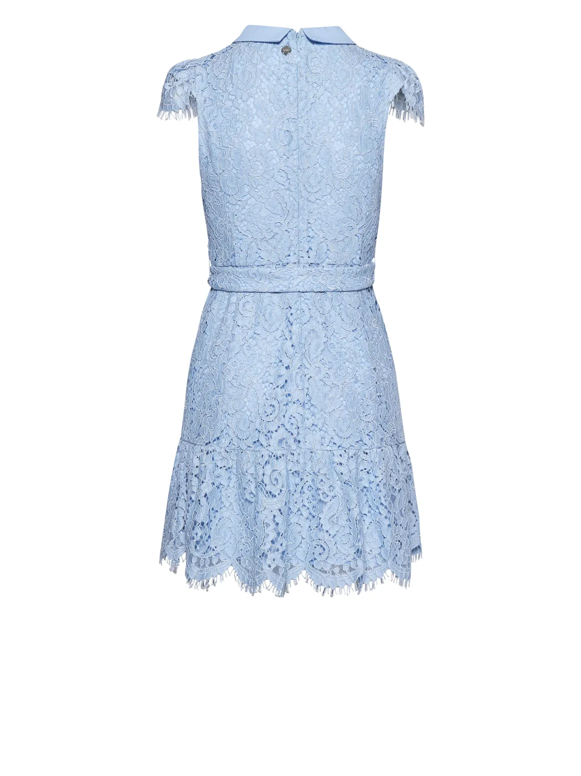 Short Dress with Classic Collar and Decorated Surface