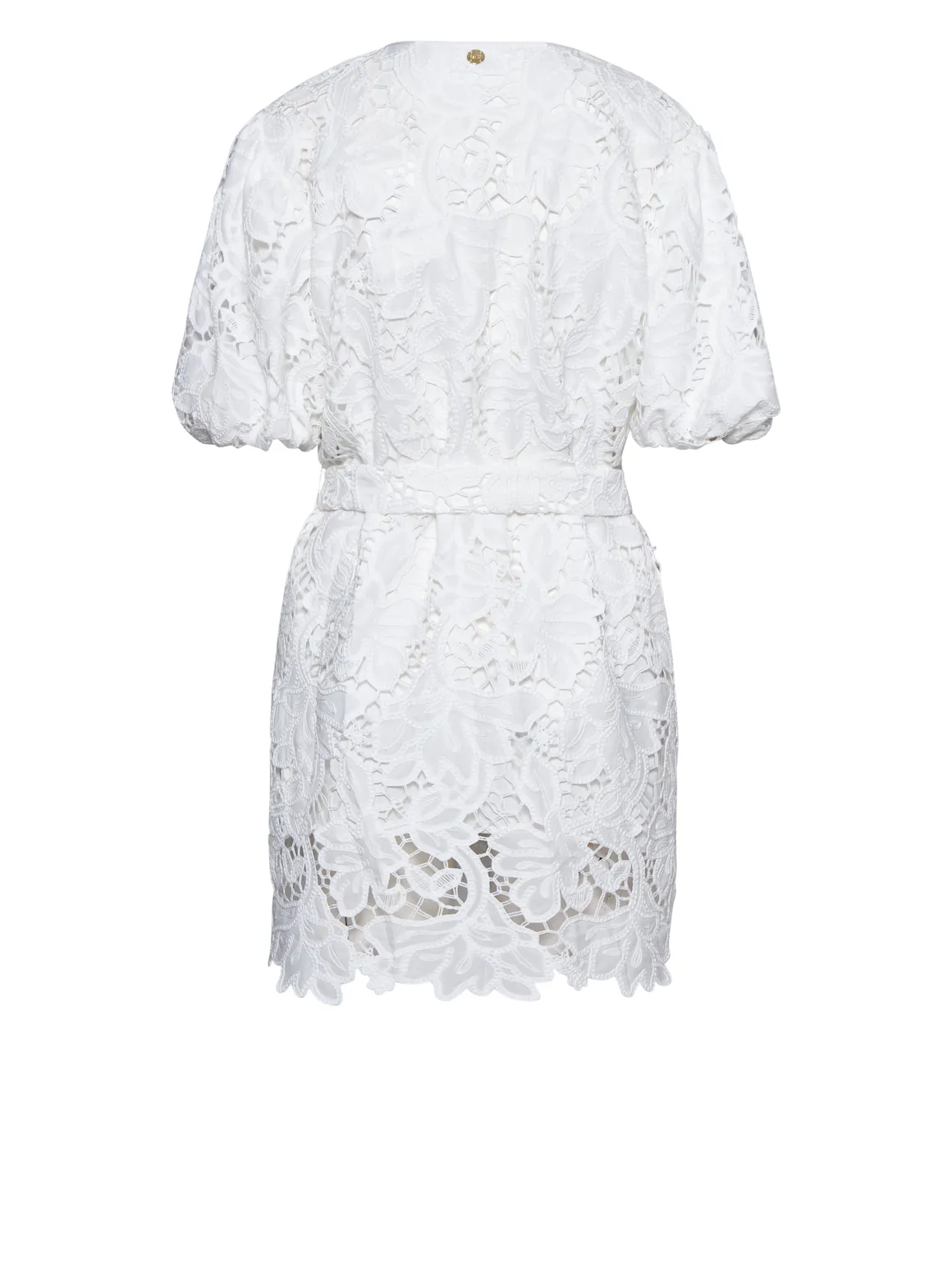 Short Dress with Decorated Surface and Voluminous Sleeves