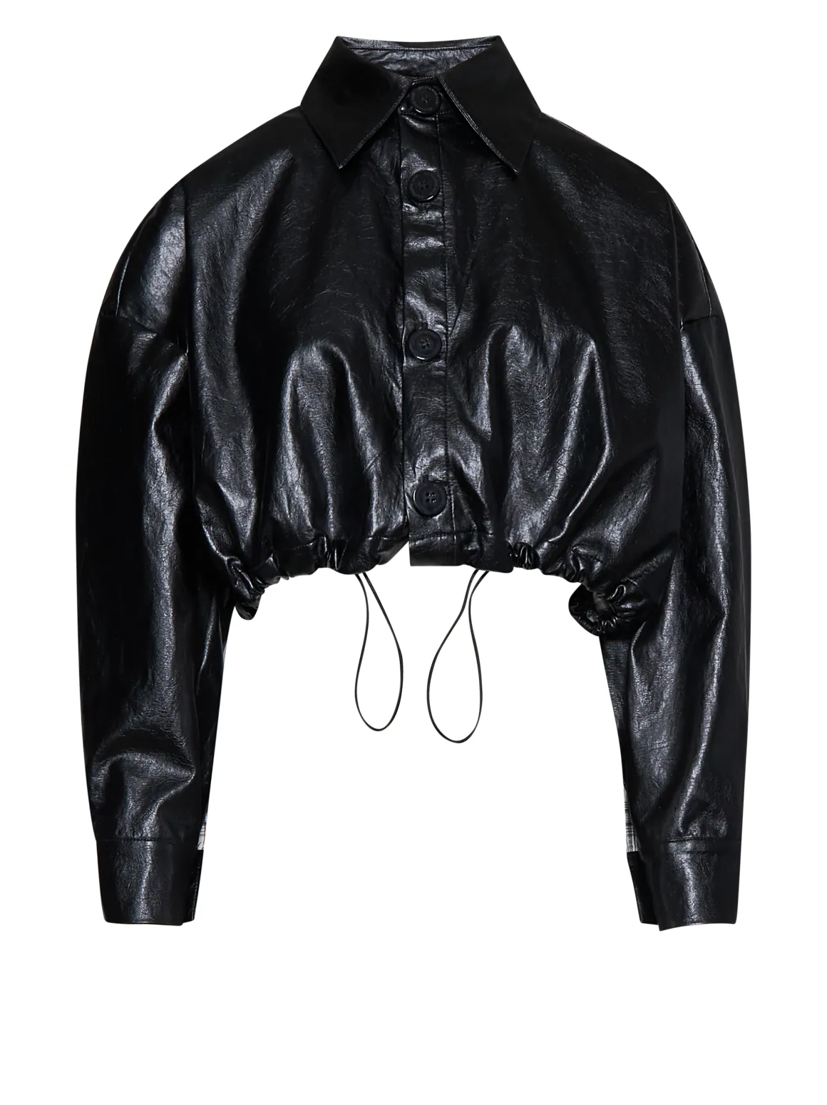 Short jacket with button closure and patch pockets