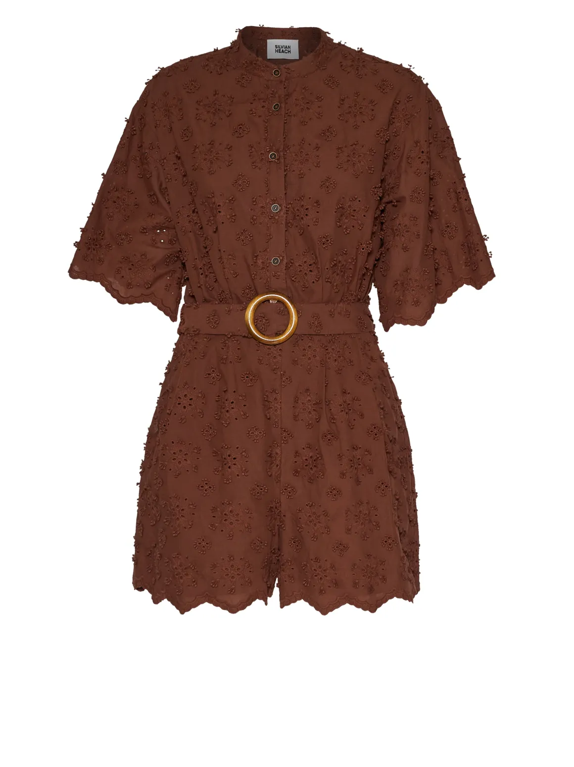 Short Jumpsuit with Embroidery and Integrated Belt