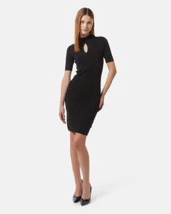 Short knitted dress with high collar
