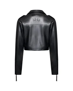 Short leather biker jacket