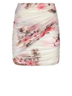 Short skirt with draping and floral print
