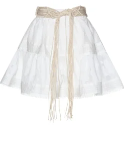 Short skirt with woven belt and embroidered details