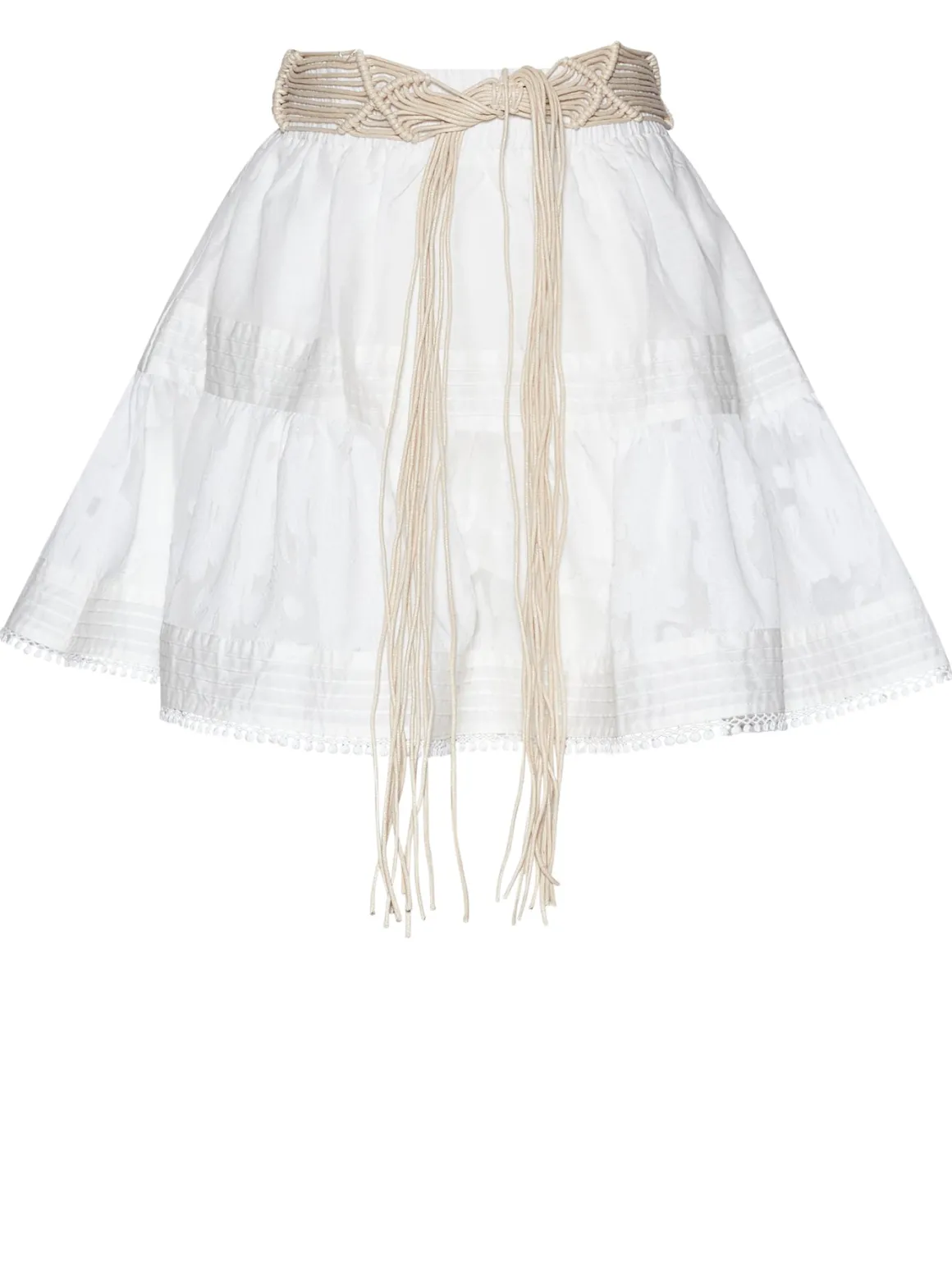 Short skirt with woven belt and embroidered details