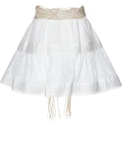 Short skirt with woven belt and embroidered details