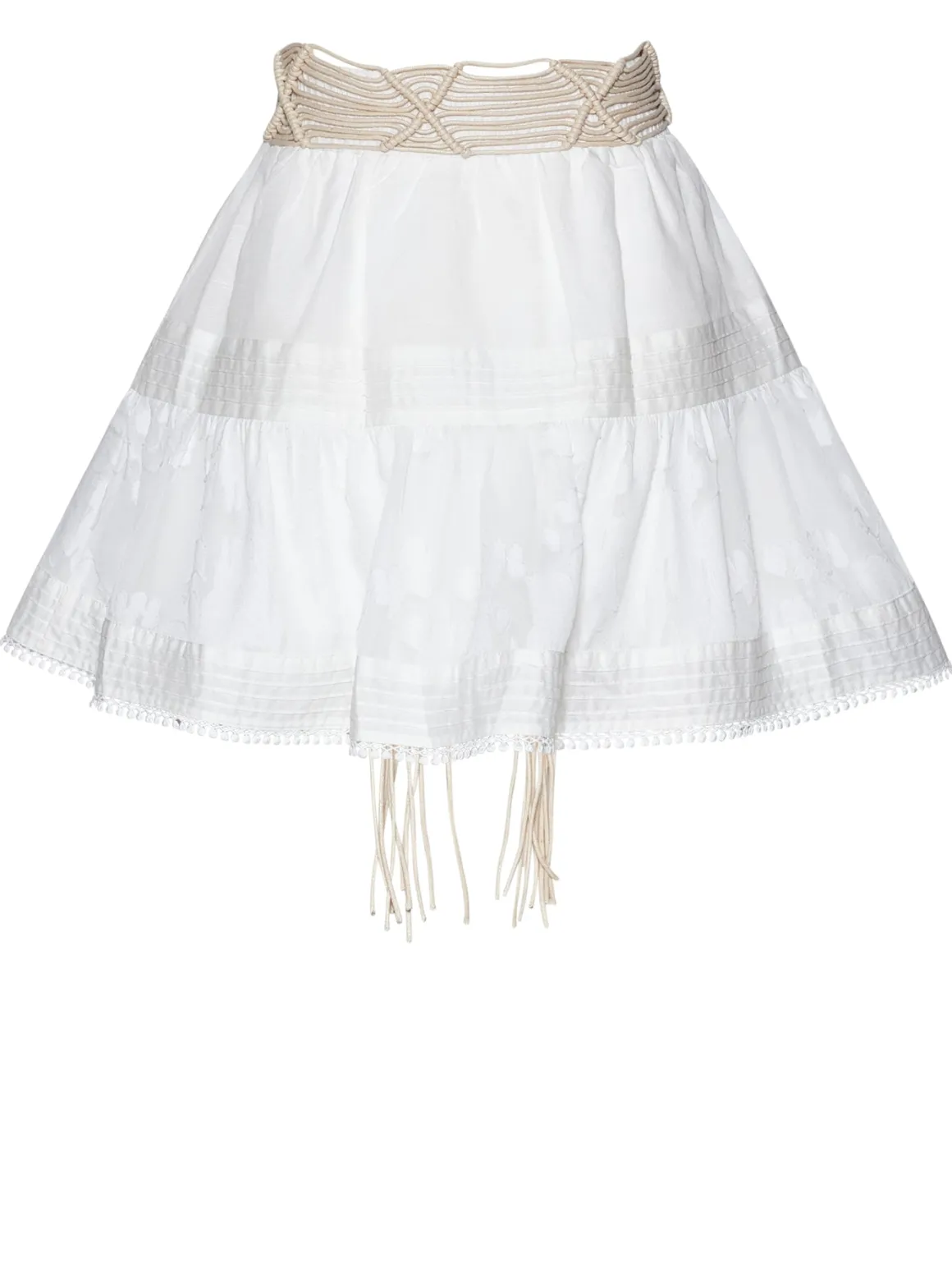 Short skirt with woven belt and embroidered details