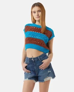 Short top in two -tone broken jersey