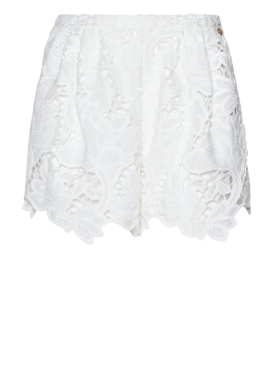 Shorts with decorative workmanship and shaped hem
