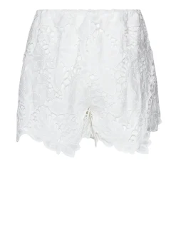 Shorts with decorative workmanship and shaped hem