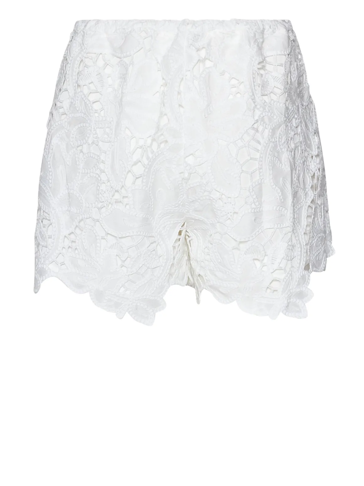 Shorts with decorative workmanship and shaped hem