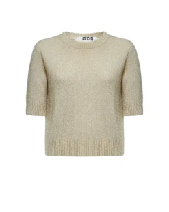 Short-sleeved lurex-effect sweater