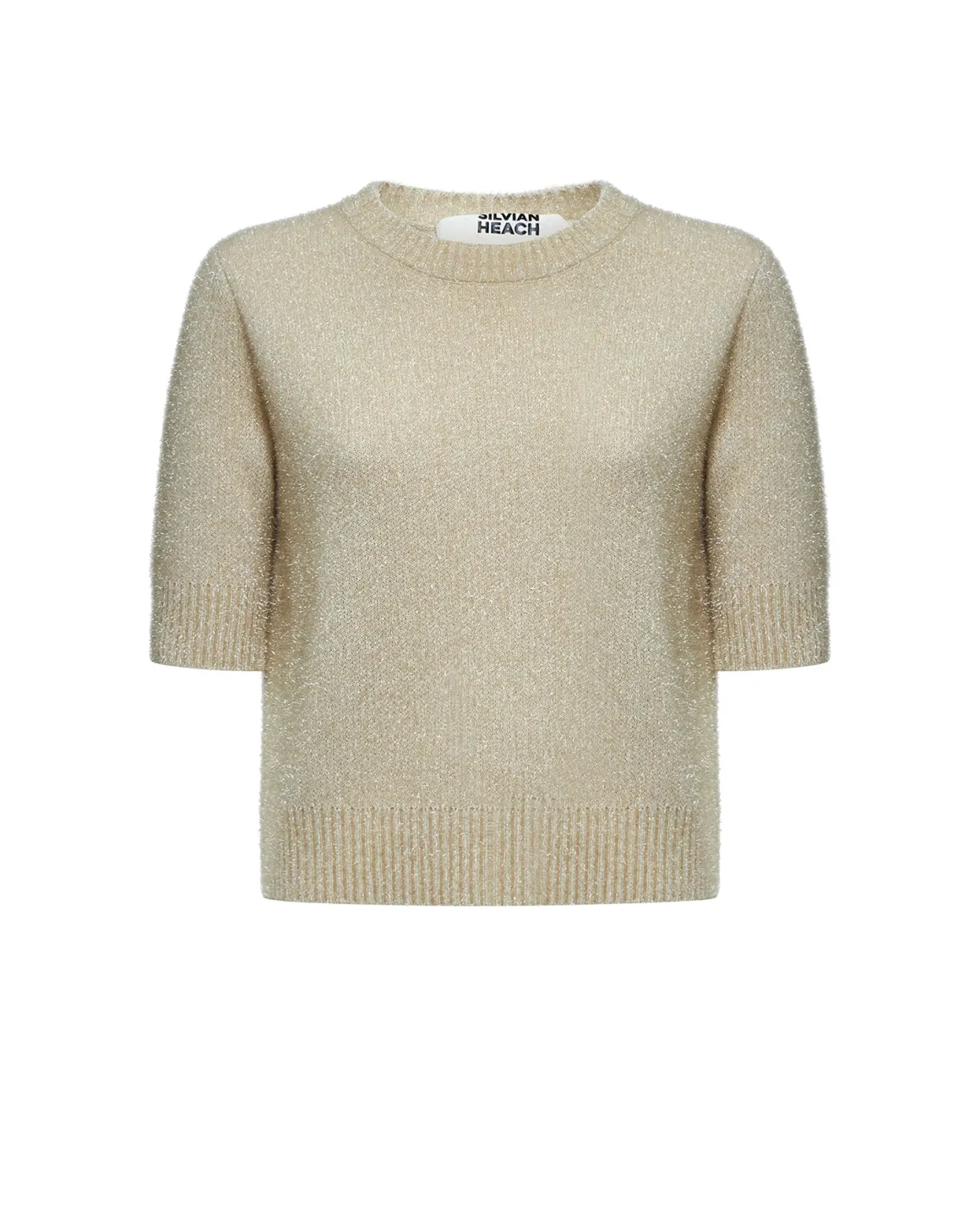 Short-sleeved lurex-effect sweater