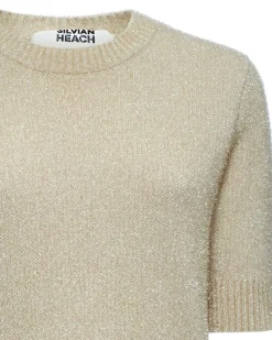 Short-sleeved lurex-effect sweater