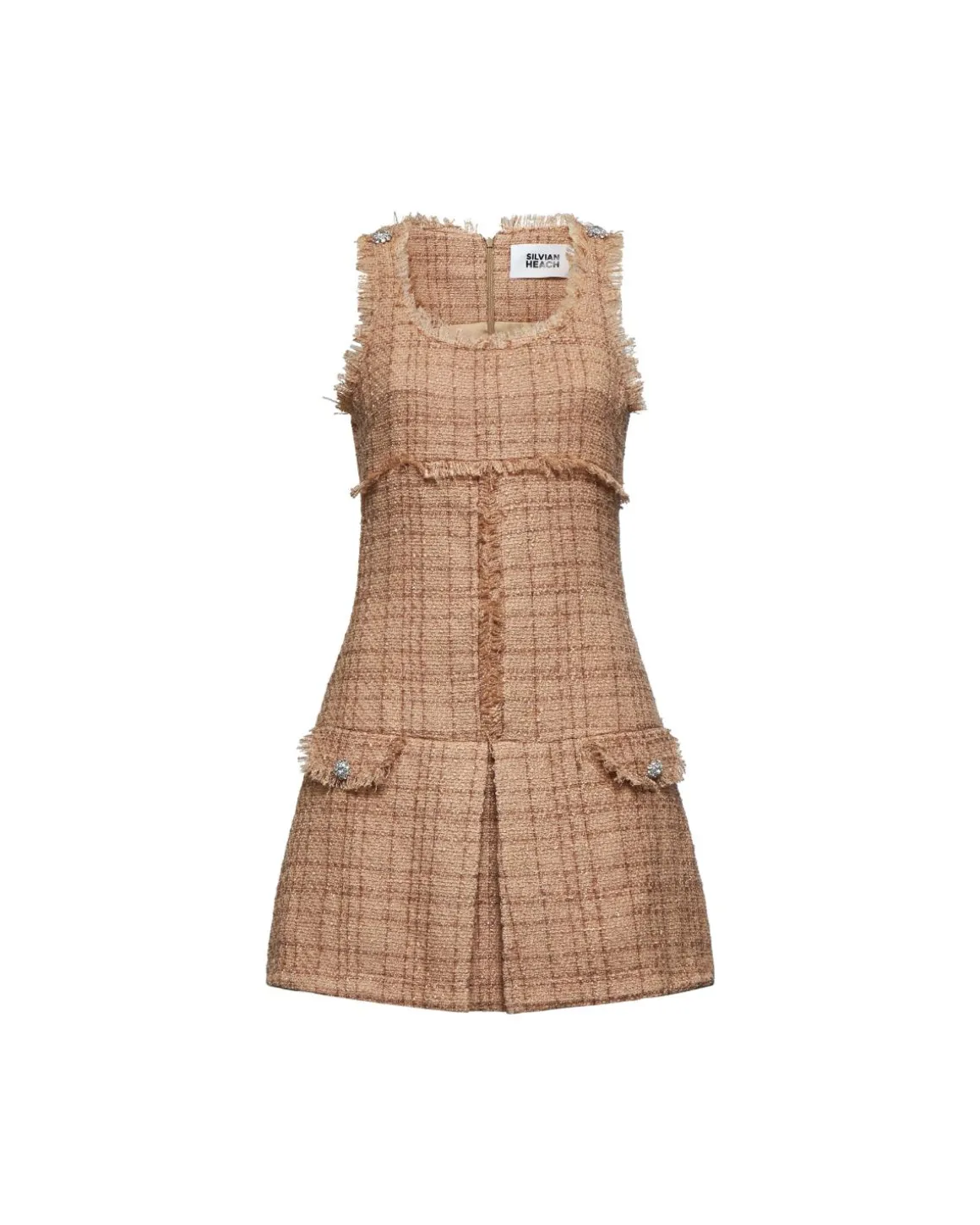Sleeveless dress with fringed details