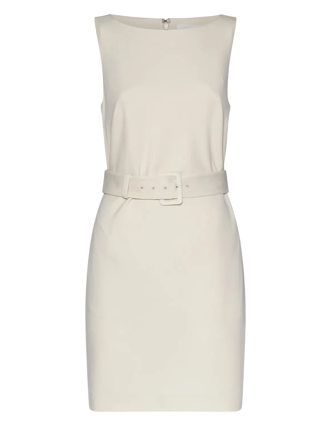 Sleeveless dress with matching belt and clean lines