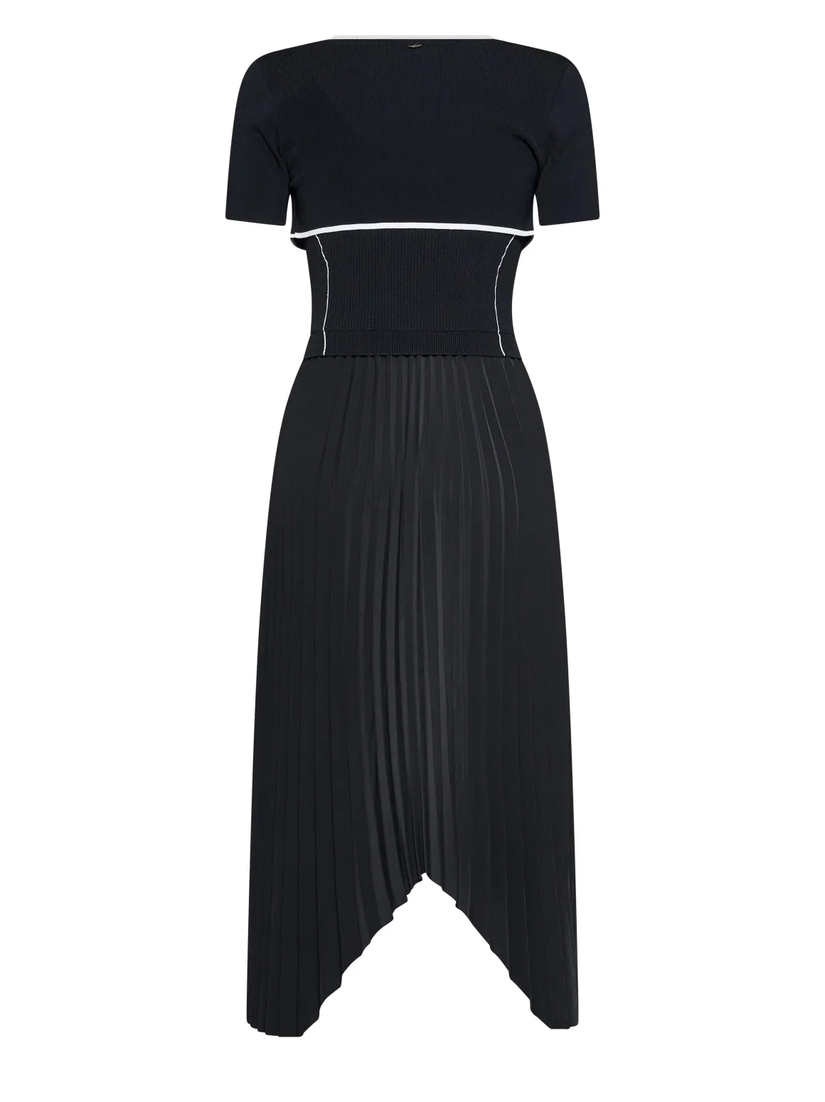 Sleeveless dress with pleated skirt and architectural lines