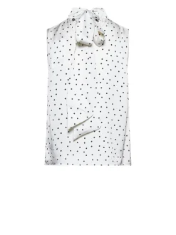 Sleeveless top with high neck and micro motif