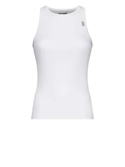 Sleeveless T-shirt with an essential design and discreet signature