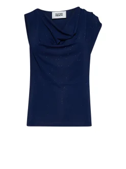 Sleeveless T-shirt with draped neckline and micro pattern