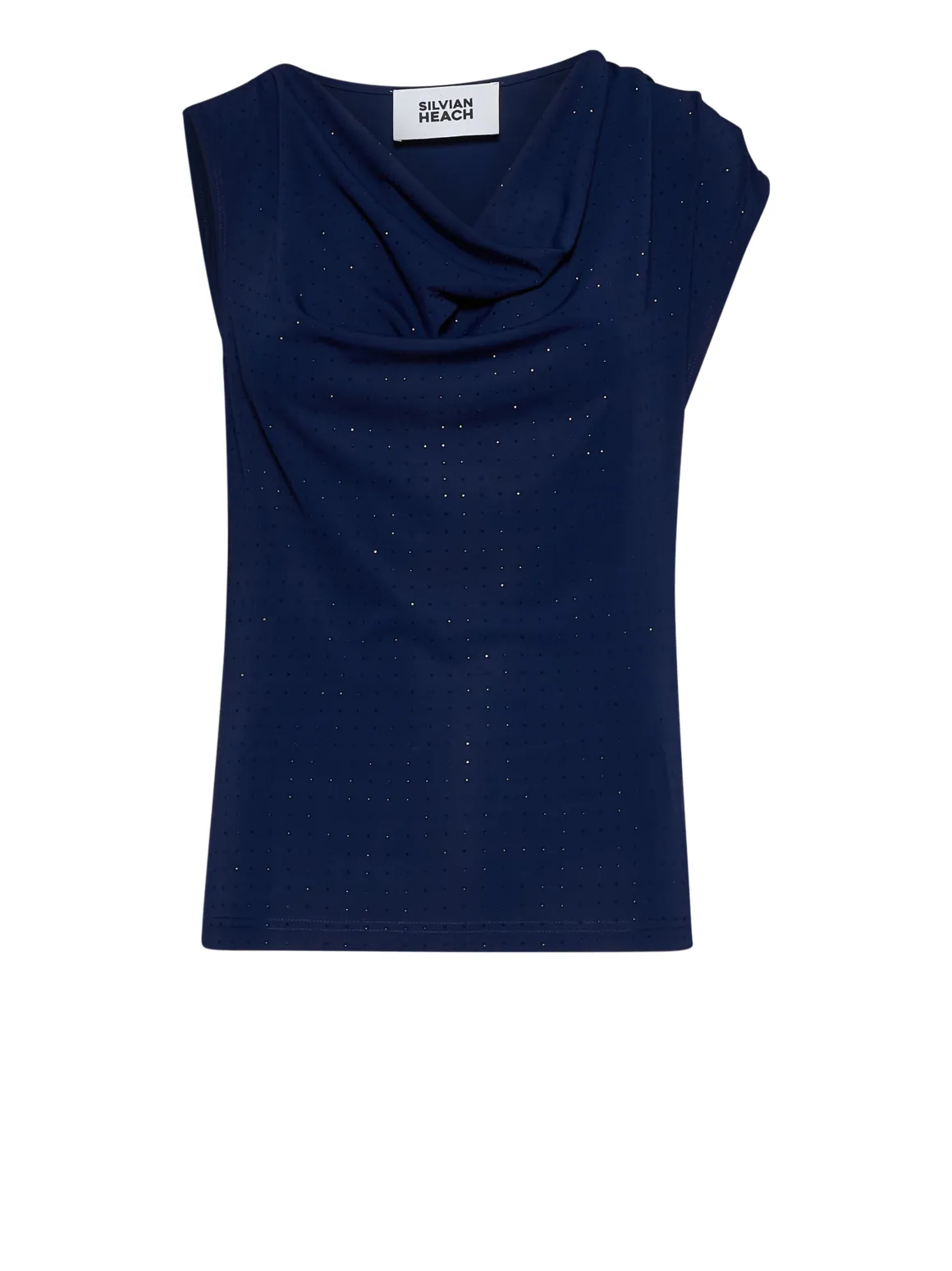 Sleeveless T-shirt with draped neckline and micro pattern