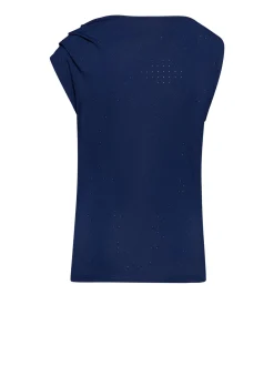 Sleeveless T-shirt with draped neckline and micro pattern
