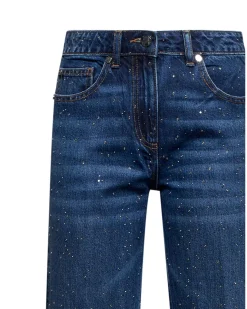 Straight leg jeans with rhinestones