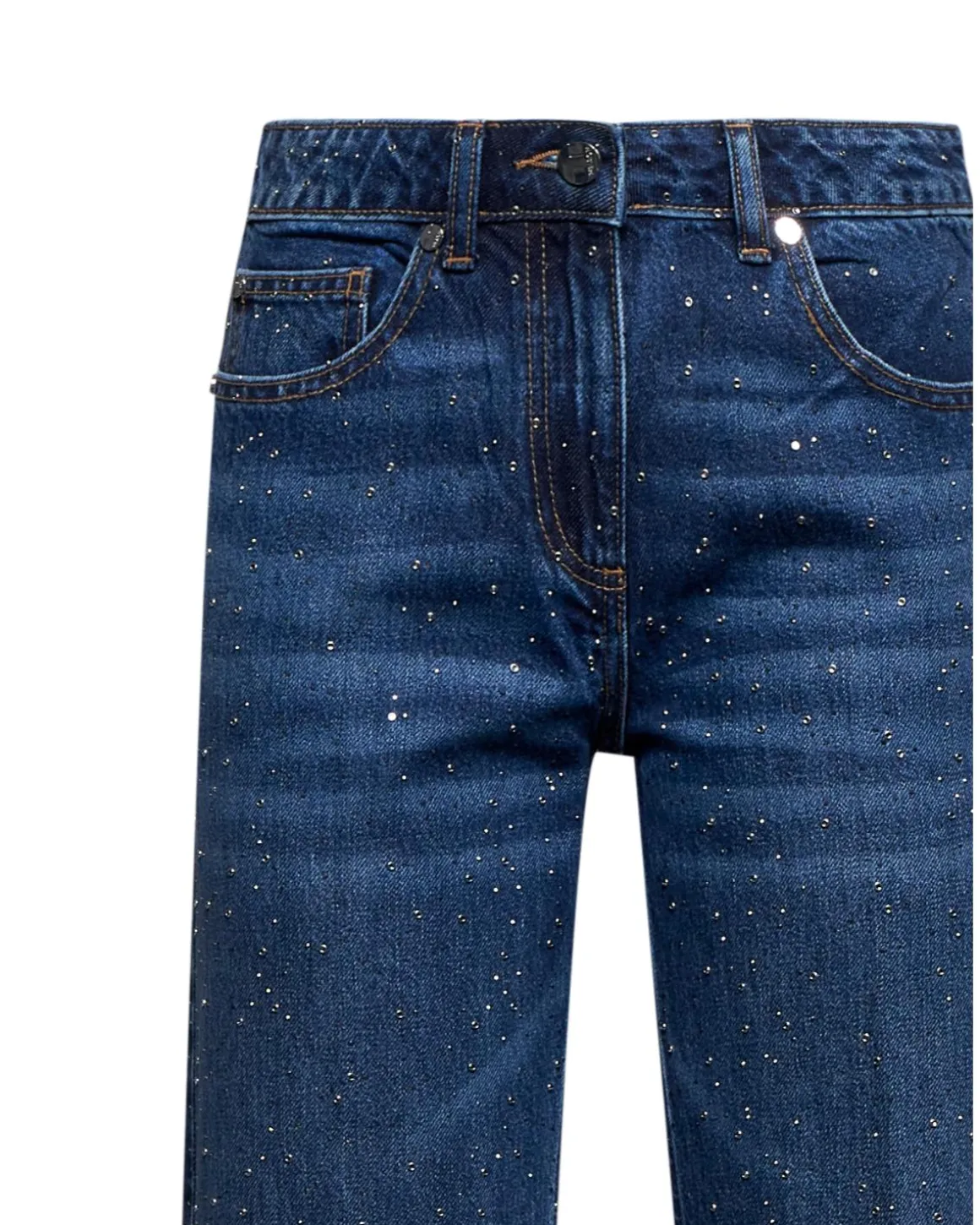 Straight leg jeans with rhinestones