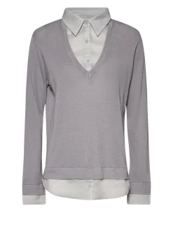 Sweater with layered effect and V-neck