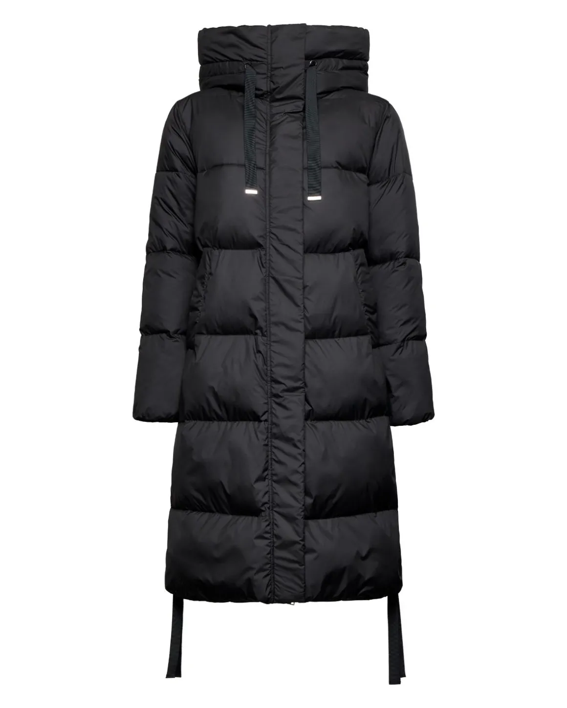 Technical down jacket with hood and drawstring