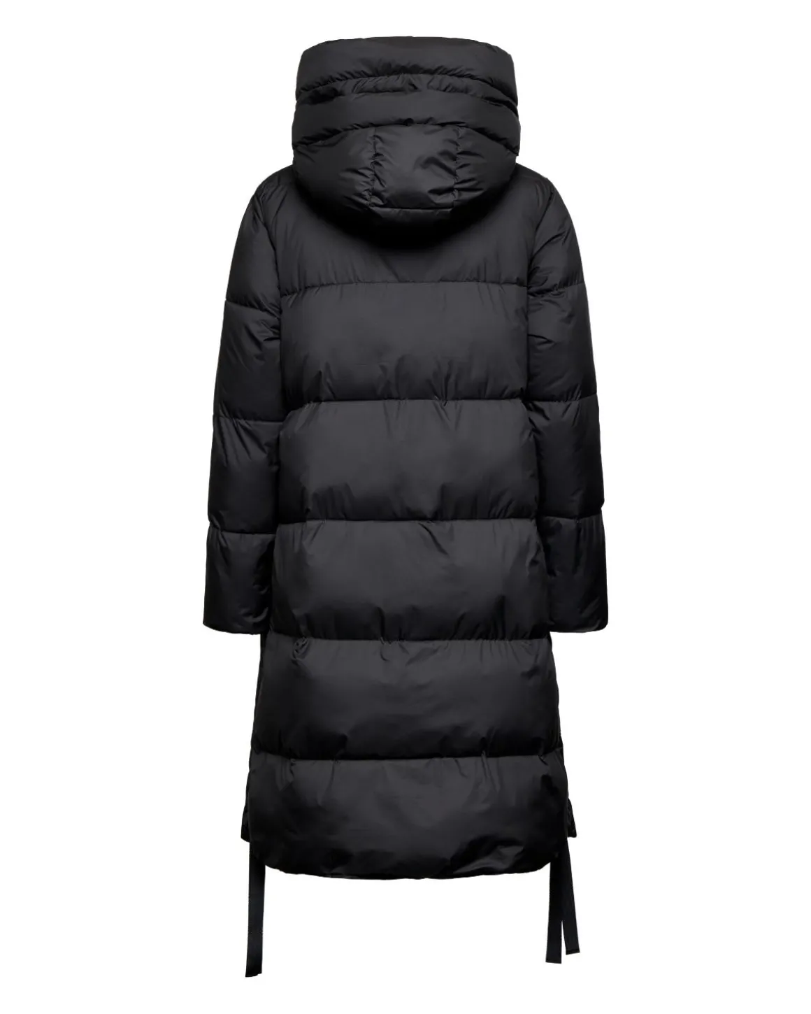Technical down jacket with hood and drawstring
