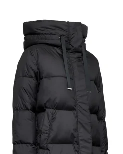 Technical down jacket with hood and drawstring