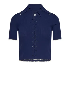 Top with front lacing and structured collar