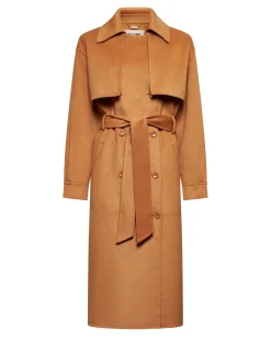 Trench coat with flap and belt