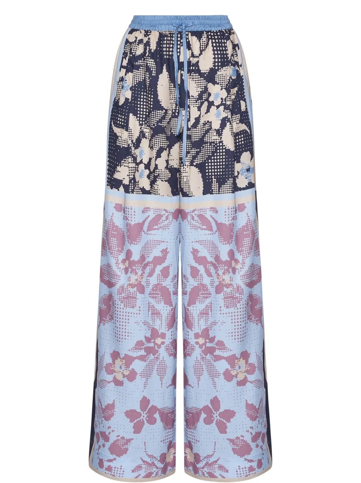 Trousers with decorative pattern and fluid design
